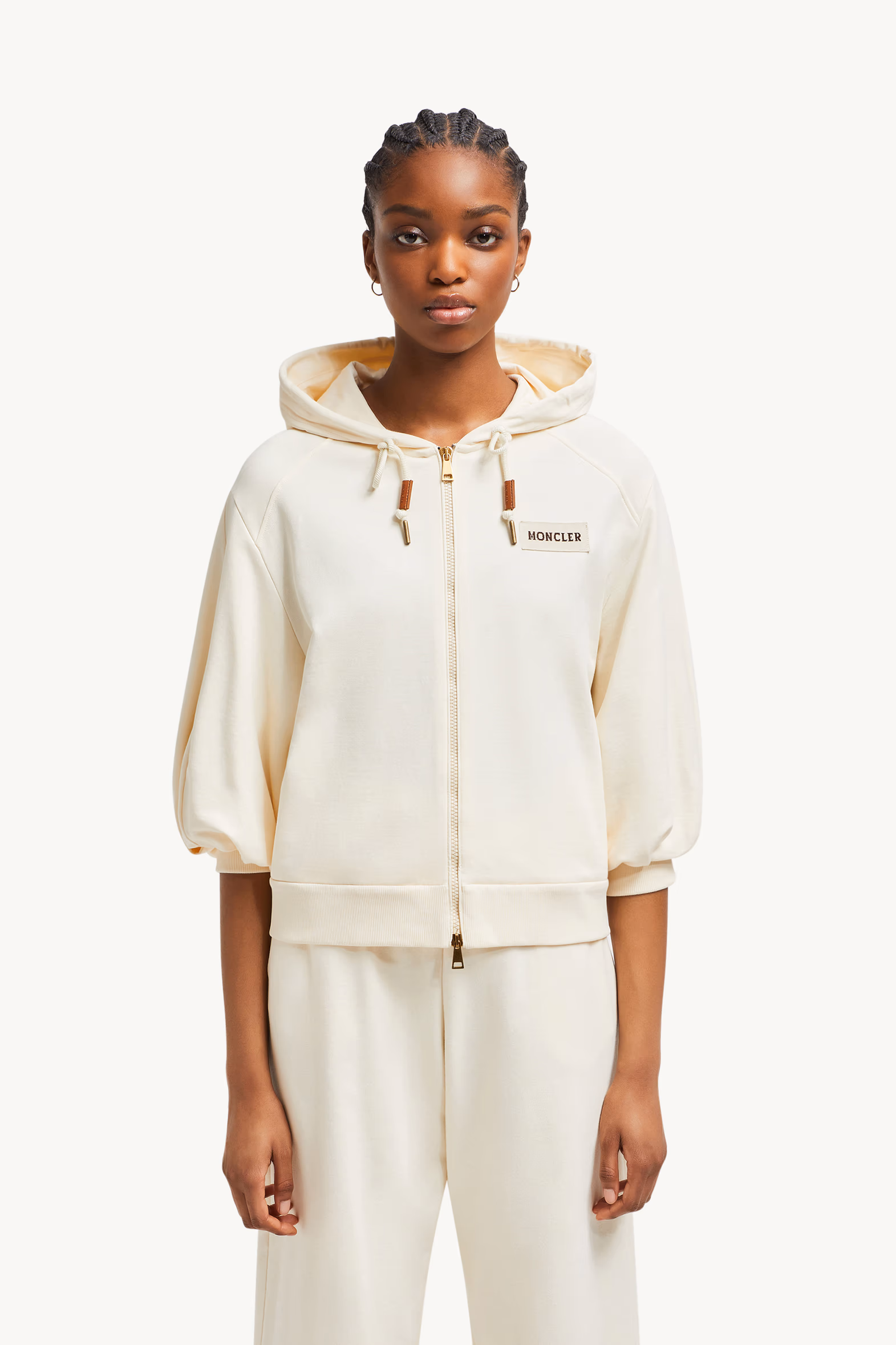 Cárdigan de algodón con capucha y cremallera Mujer Blanco Moncler 3
